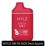 MYLE META BOX 5000 Puffs Red Apple vape with 2% nicotine, 12ml e-liquid, and 400mAh battery – crisp and juicy apple flavor in a sleek disposable design.