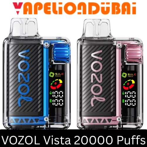 Vozol Vista 20000 Puffs vape device in Dubai with 24ML e-liquid, LED color screen, and dual mesh coil