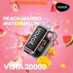 Vozol Vista 20000 Puffs Peach Mango Watermelon in Dubai with 24ML e-liquid and LED display.