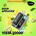 Vozol Vista 20000 Puffs Sour Apple Ice in Dubai with 24ML e-liquid and LED display.