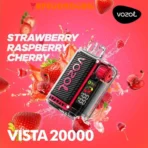 Vozol Vista 20000 Puffs Strawberry Raspberry Cherry in Dubai with 24ML e-liquid and LED display.