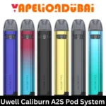 Uwell Caliburn A2S Pod System featuring a sleek design and transparent refillable pod