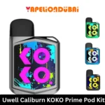Uwell Caliburn KOKO Prime 690mAh Pod System Kit with 2ml refillable pod, Caliburn G coil compatibility, and Type-C fast charging
