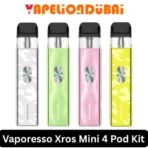 Vaporesso Xros 4 Mini Pod Kit with 30W power, 1000mAh battery, adjustable airflow, and USB Type-C charging