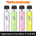 Vaporesso Xros 4 Mini Pod Kit with 30W power, 1000mAh battery, adjustable airflow, and USB Type-C charging