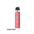 Vaporesso Xros 4 Mini Pod Kit in camo red with 30W power, 1000mAh battery, adjustable airflow, and USB Type-C charging