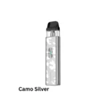 Vaporesso Xros 4 Mini Pod Kit in camo silver with 30W power, 1000mAh battery, adjustable airflow, and USB Type-C charging