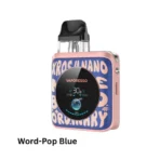 Vaporesso Xros 4 Nano Pod Kit in Word-Pop Blue, featuring a fun design and adjustable wattage for a customizable vape