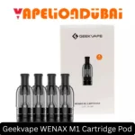 GeekVape Wenax M1 cartridge pod model with 2ml refillable plastic tank, available in 0.8Ω and 1.2Ω pod versions, designed for the Wenax M1 device with metal body