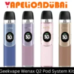 Geekvape Wenax Q2 Pod Vape Kit with 1250mAh battery, OLED screen, and adjustable airflow