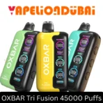 OXBAR Tri Fusion 45000 Puffs disposable vape with triple tank control, 1000mAh battery, and adjustable airflow