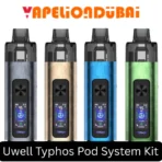 Uwell Typhos Pod System Kit with 2000mAh battery, adjustable wattage, and dual mesh coil for smooth vaping