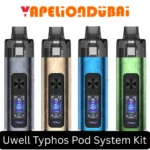 Uwell Typhos Pod System Kit with 2000mAh battery, adjustable wattage, and dual mesh coil for smooth vaping