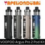 VOOPOO Argus Pro 2 Pod Kit with 3000mAh battery and PnP X pod system, showing sleek leather design and digital display.