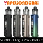 VOOPOO Argus Pro 2 Pod Kit with 3000mAh battery and PnP X pod system, showing sleek leather design and digital display.