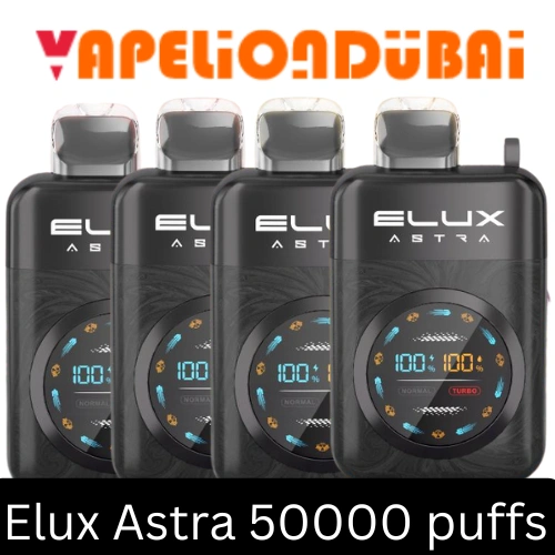 Elux Astra 50000 Puffs Disposable Vape Elux Astra 50000 Puffs vape in Dubai featuring a smart display, USB-C charging, and dual mesh coils for long-lasting, rich flavor.