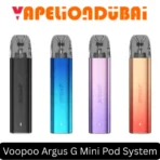 VOOPOO Argus G2 Mini pod vape kit with 1200mAh battery, adjustable airflow, 3ml pod capacity, and sleek compact design