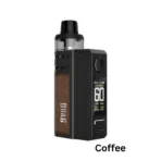 VOOPOO Drag E60 Pod Mod Kit in Coffee Brown leather finish with top-fill PnP Pod II tank and 60W output.