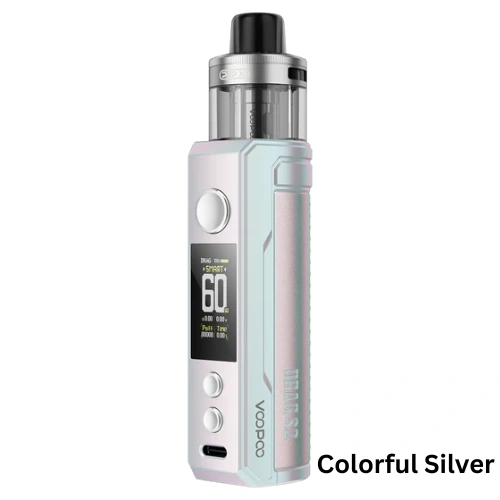 VOOPOO Drag S2 Colorful Silver VOOPOO Drag S2 Pod Kit in Colorful Silver with a sleek metallic finish and ergonomic design