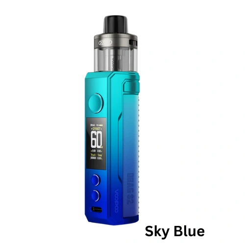 VOOPOO Drag S2 Sky Blue OOPOO Drag S2 Pod Kit in Sky Blue featuring a soft, glossy finish and ergonomic contours