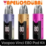 Voopoo Vinci E80 pod kit featuring a 1.47-inch TFT color display, adjustable airflow, and sleek aluminum alloy body