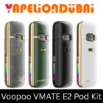 Voopoo VMATE E2 Pod Kit with 1500mAh battery, 30W max output, adjustable airflow, top-fill 3 ml pod, and premium dual-leather body design