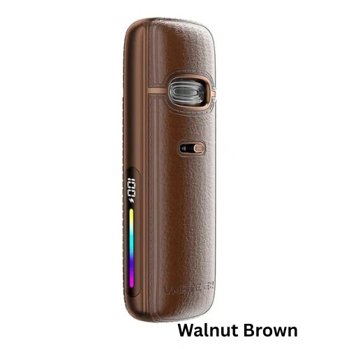 Voopoo VMATE E2 Walnut Brown – Classic Leather Pod Vape 1500 mAh 30W Voopoo VMATE E2 Pod Kit Walnut Brown featuring 1500 mAh battery, 30 W max output, and leather finish for a classic look