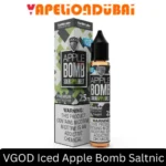 VGOD Iced Apple Bomb SaltNic 30ml bottle featuring Granny Smith apple, sour candied apple flavor and a smooth iced menthol finish