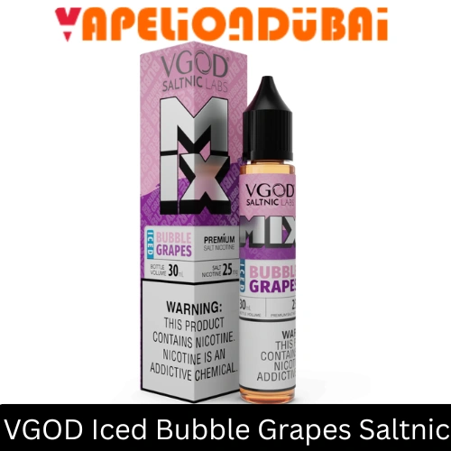 VGOD Iced Bubble Grapes SaltNic 30ml bottle with grape and bubblegum flavor and cool menthol finish