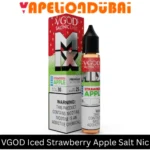 VGOD Iced Strawberry Apple Salt Nic 30ml bottle featuring a blend of ripe strawberry, crisp apple, and cool menthol flavor
