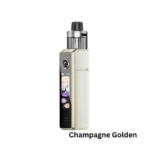 VooPoo Drag X3 in champagne golden with 80W output, touchscreen, capacitive unlock, and 5 mL PnP X pod