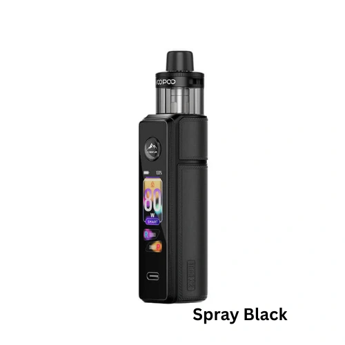 VooPoo Drag X3 in spray black with touchscreen, capacitive unlock, and PnP X pod system