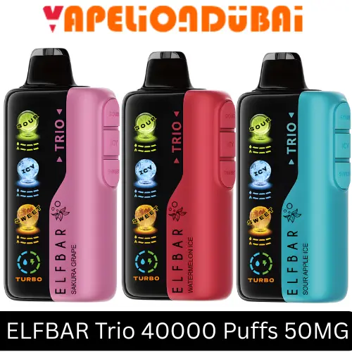 Elf Bar TRIO 40000 Puffs rechargeable disposable vape with digital display available in Dubai