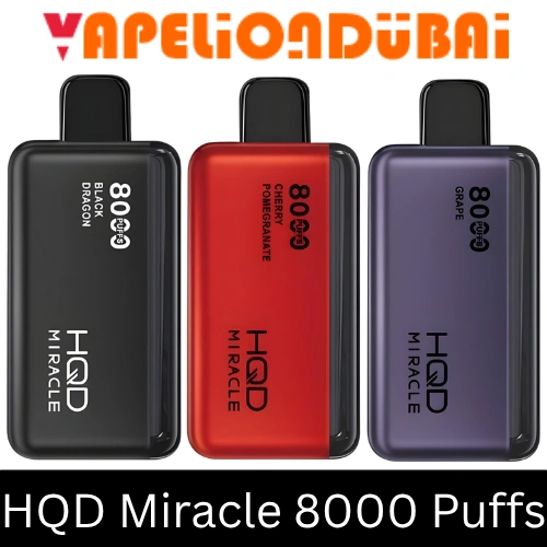 HQD Miracle 8000 Puffs zero nicotine disposable vape with rechargeable battery and LED display