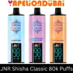 JNR Shisha Classic 80,000 Puffs rechargeable disposable vape with dual-animation display, 40mL e-liquid, and 1500mAh battery.