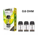Uwell GPP ALPHA Pod Cartridge 0.6Ω featuring a 3ml refillable pod and built-in mesh coil