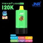 JNR HexaFuse 120K Puffs D-Series bright green device with Cool Mint, Coconut Strawberry, Juicy Peaches, Kiwi Passion Fruit Guava, Grapefruit Lemonade Ice and Watermelon Ice flavors
