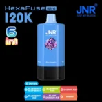 JNR HexaFuse 120K Puffs E-series blue device with Blueberry Raspberry, Blueberry Kiwi and Cherry Ice flavors