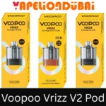 VOOPOO VRIZZ V2 replacement pods with 15ml capacity, 0.4Ω and 0.7Ω options, and Dual Mesh configuration